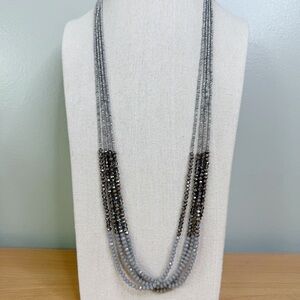 LOFT Gray Crystal Beaded Layered Necklace 34” Fairy Core Forest Witch Earthy